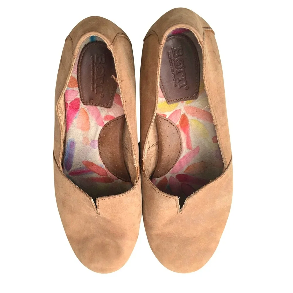 Born Slip On Loafers Qomens 8M D74616 Tan Leather Comfort Shoes